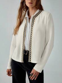 Chiquease Women's Elegant Lace Patchwork Off-White Cardigan,Bohemian Casual Lightweight Autumn Jacket,Office Wear Crochet Trim Fall Cloth For Leisure - Apricot - View 1