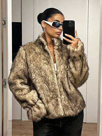 SHEIN ファージャケット ファー　アウター　ジャケット レディース ファーコート | ファッション レディース ファー