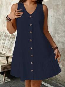 SHEIN PETITE Große Größen Ärmelloses Kleid mit V-Ausschnitt aus strukturiertem Stoff