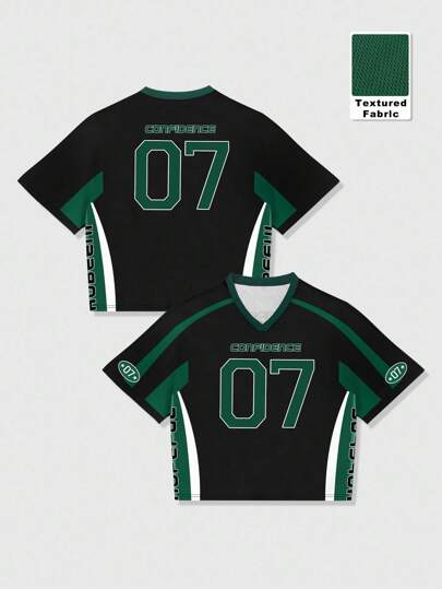 Prep Men's Casual Street Style Contrast Color Number & Letter Print Short Sleeve T-Shirt Jersey