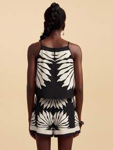 Travachic 2 件套女士度假印花梭织吊带背心上衣和高腰宽松短裤、沙滩装、春夏、复活节、节日服装、女士沙滩装、春假、女士度假服装、女士音乐会服装、波西米亚风、波西米亚风、音乐节、热带度假女装、浪漫、两件套短款套装秋冬夏春装美丽 - 彩色 - 查看 2