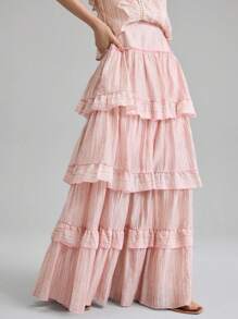 Ontre Women's Elegant Multi-Layer Ruffle Skirt, Suitable For Spring/Summer Vacation, Beach, Hawaii Style - Pink - View 3
