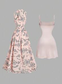 SHEIN MOD Vestido elegante negro de 2 en 1 con espalda descubierta y lazo, vestido de verano para resort, vestido de festival, vestido de fiesta para mujer, vestido vintage de mujer, vestido de cumpleaños, vestido para concierto country, vestido de verano para mujer, vestido de resort - Rosa Pálido - Ver 5