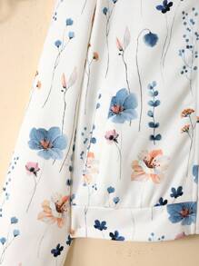 SHEIN Tween 女童休闲花卉印花针织拉链棒球夹克，秋冬时尚外套