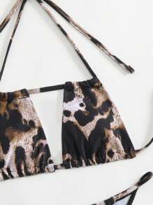 SHEIN Swim 2 Pieces Summer Random Print Halter Micro Bikini With Shoulder Strap Backless Top & Thong Bottoms Sexy Swimsuit Set