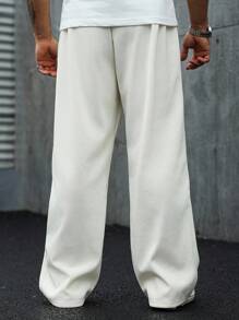 Manfinity Homme Men's Drawstring Waist Wide Leg Sweatpants Wide Leg Sweatpants Wide Leg Sweatpants Waffle Men's Wide Leg Jogging Pants Loose Pants Y2kblack Loose Pants - Beige - View 2