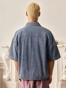 SWAVVY Men's Casual Denim Shirt With Embroidery And Button Closure - Blue - View 2