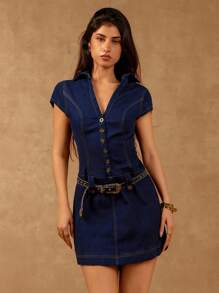 Avantive 牛仔裙 女士教师套装 女士秋季服装 女士办公室套装 女士西部装 万圣节服装 女士乡村演唱会服装 2000 年代风格女士西部装 俱乐部服装 Y2K 连衣裙 Vaquero 蓝色工装连衣裙 - 淺色水洗藍 - 查看 4