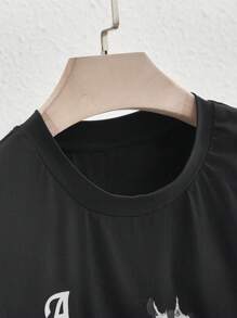 EASEVO 加大码男士骷髅头和扑克牌印花圆领宽松休闲短袖T恤 - 黑色 - 查看 6