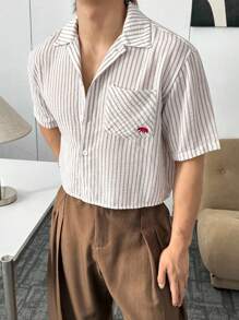 Manfinity ESTAVOR Camicia a maniche lunghe tessuta con ricamo, stile urban per uomo, adatta per l'estate