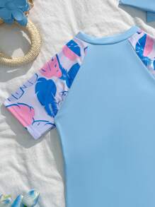 Đồ bơi liền thân tay ngắn có khóa kéo in họa tiết dành cho bé gái tuổi mới lớn - Nhiều màu - Xem 5