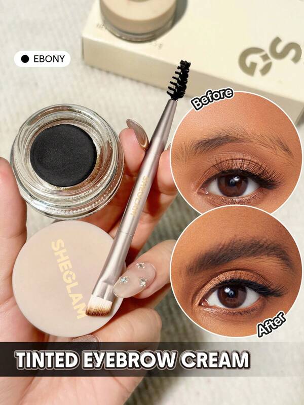 SHEGLAM Boss Brow Waterproof Pomade-Ebony Waterproof Eyebrow Cream Highly Pigmented Long Lasting Shaping Filling Eyebrow Makeup With Dual-Ended Brush Christmas Winter Eyebrow Graduation Birthday Holiday Summer Fall Autumn Y2K Fancy Fashion Women Makeup Cosmetic Party Beach Travel Camping Outdoors School Campus Trip Festivals Decor Gift Present Rose Girl Cosplay Best Color Charm Vibe