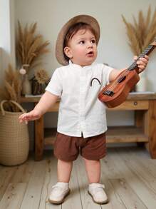 SHEIN Vintaside Kids Baby Boy Rainbow Embroidery Shirt & Shorts Set - Multicolor - View 1