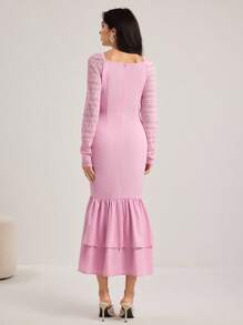 Modelyn Thời trang nữ Váy dài đến bắp chân họa tiết hoa 3D, Váy ghép vải bất đối xứng, Trang phục thường ngày mùa hè cho nữ, Váy dạ hội sang trọng cho nữ dự tiệc sinh nhật cho nữ vào mùa thu - Hồng - Xem 4