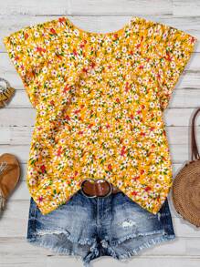 EMERY ROSE Women's Ditsy Floral Regular Fit Vacation Daily Casual Office Commute Ruffle Sleeve Shirt - Multicolor - View 2