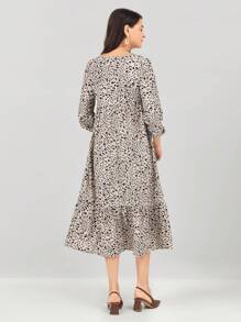 Miaspire 女式拼布碎花领口荷叶边下摆连衣裙 - 彩色 - 查看 2