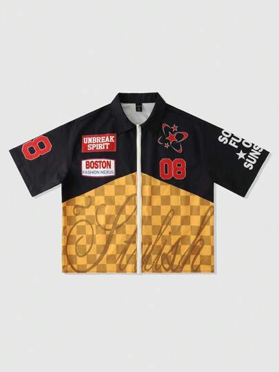 Prep Camicia casual con maniche corte da uomo a vestibilità comoda con motivo a scacchiera