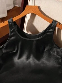 SHEIN Clasi 女士缎面亮面吊带背心 - 黑色 - 查看 5