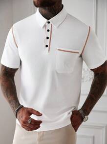 Manfinity Homme 男士缝线设计短袖休闲通勤 Polo 衫 - 白色 - 查看 5