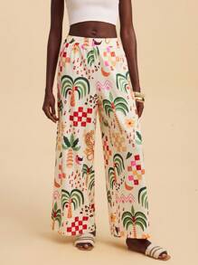 Travachic Vacation Printed Loose Wide Leg Women's Pants Printed Pants Wide Leg Pants Boho Pants Tropical Print Pants Summer Pants Vacation Pants Autumn Winter Summer Spring Beautiful Pants