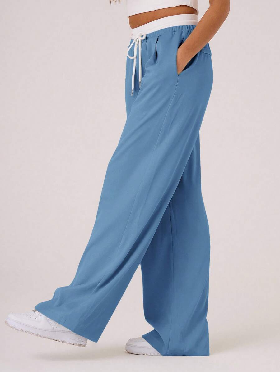 MUSERA Pantalones a medida con cinturón de contraste tejido, estilo veraniego Y2K, lindo, casual, cápsula, vacaciones, días festivos