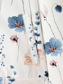 SHEIN Tween 女童休闲花卉印花针织拉链棒球夹克，秋冬时尚外套