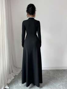 Rafferiza Vestido de manga larga con botones y contraste de color elegante para mujer