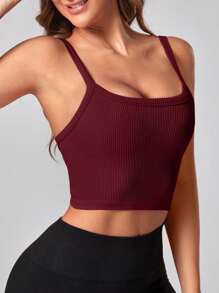 Easithlete 女式纯色罗纹工字背心，适合日常健身 - 酒紅色 - 查看 3