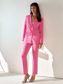 CLARA VERO 2 Pcs Blazer :Jacket & Pant Suit Sets - Dusty Pink - View 4