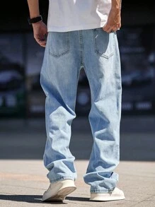 Manfinity Homme Plus Size Men's Water Washed Denim Jeans With Slanted Pockets Long Skater Jean Cargo Plain Light Blue Going Out Street Wear