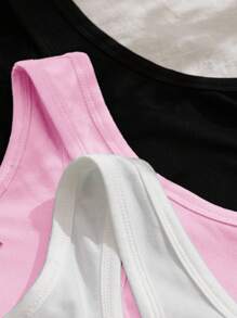 SHEIN EZwear 3 件套女士黑色、白色、粉色工字背心、瑜伽衫、宽肩带无袖健身上衣，适合夏季 - 彩色 - 查看 5
