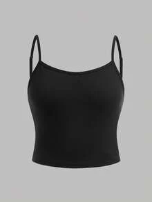 SHEIN Girlism 三件套少女休闲套装，黑色和杏色，街头风，返校季，秋冬季，包含纯色镂空提花针织吊带背心、吊带上衣、休闲装 - 彩色 - 查看 6