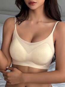 DAZY Sujetador de lencería para mujer de unicolor, sin costuras, con tirantes ajustables y ligeramente acolchado - Beis - Ver 8