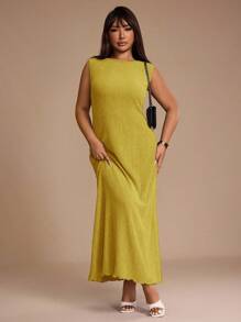 SHEIN Unity 女式加大码蓝色无袖纹理修身长裙