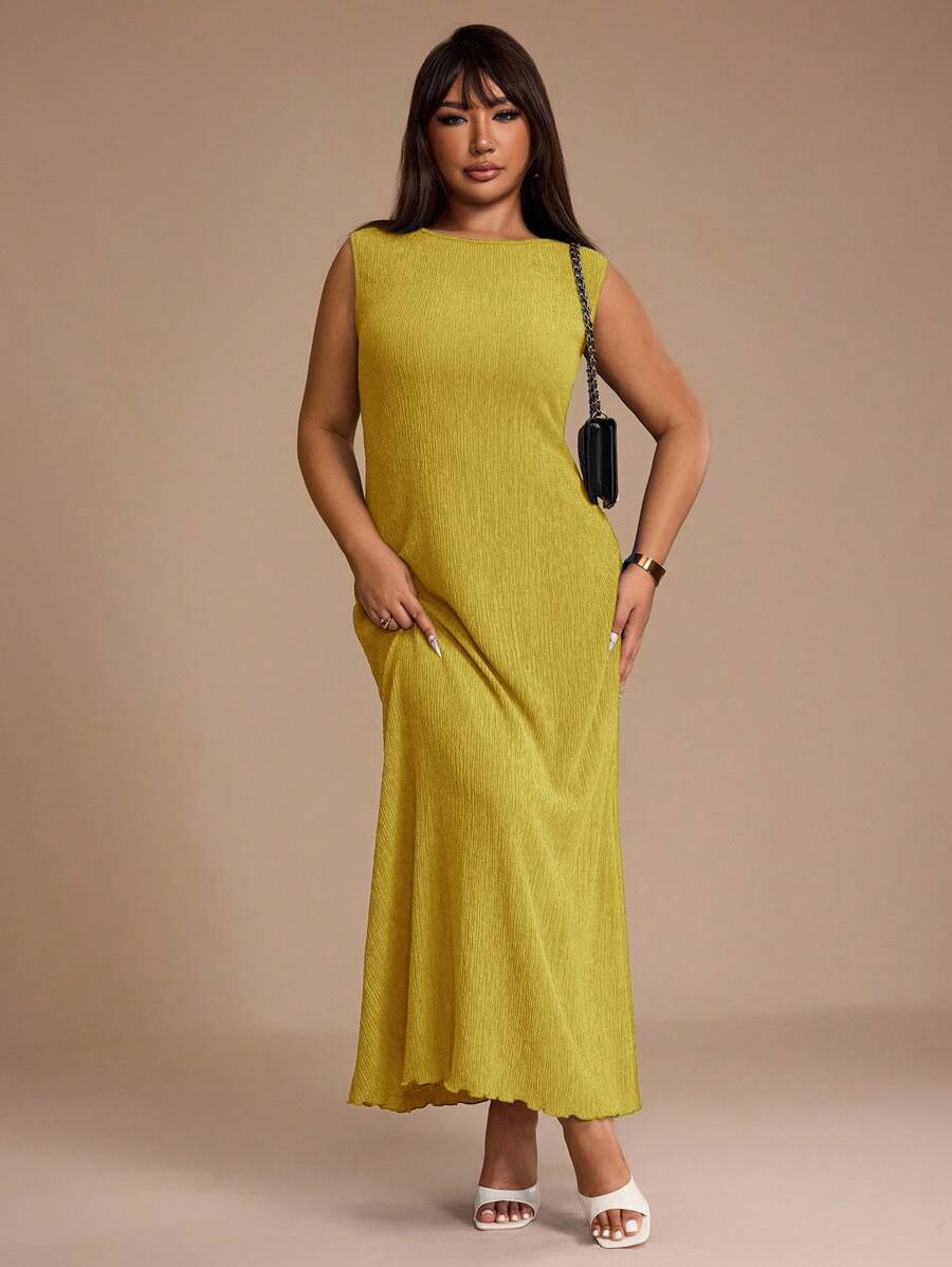 SHEIN Unity 女式加大码蓝色无袖纹理修身长裙