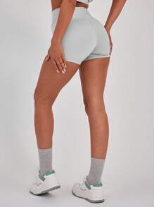 Musera Sport Cross Front Waistband Seamless Gym Shorts Only ,Padel, Tennis, Pickleball Gym Fitness Pilates Daily Casual - Light Grey - View 2