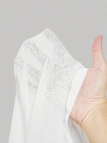 SHEIN MOD Women's Simple White Floral Embroidered Round Neck Mid-Sleeve T-Shirt, Summer,Back To School Clothes,Office Wear Women,Old Money Style Women,Teacher Outfits,Vacation Outfits Women - White - View 5