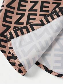 Conjunto de chaqueta con estampado completo + mono de punto negro para niñas preadolescentes, atuendo versátil de moda casual diaria para el regreso a clases - Café integral - Ver 6