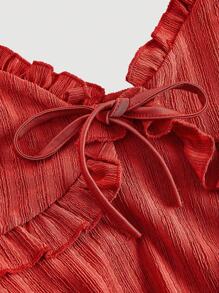 SHEIN MOD Top sin mangas con volantes de estilo romántico y campestre, adecuado para vacaciones, picnics, citas, estilo bohemio - Rojo - Ver 3