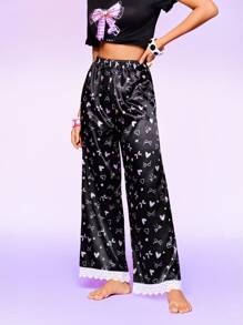 Heart & Bow Printed Women's Lounge Pants - Black - View 5