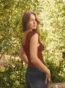 Aralina 弹力蕾丝夏季优雅外出度假上衣 - 棕色 - 查看 8