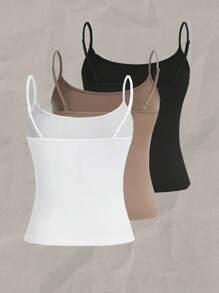 SHEIN EZwear 3 件套女式吊带短款上衣，带可爱蝴蝶结刺绣，性感贴身，适合夏季、返校、机场、俱乐部穿着 - 彩色 - 查看 2