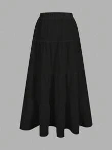 SHEIN EZwear 休闲度假多层蛋糕裙，适合夏天 - 黑色 - 查看 2