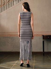 Anewsta 黑白手工编织吊带流苏夏装，带设计细节