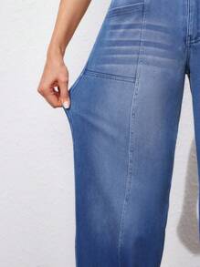 Flexra Women's Casual Loose Patchwork Pocket Wide Leg Denim Pants