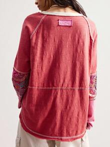 Bohemela Höst/vinter BOHO Semester Casual Patchwork Långärmad Lös T-shirt Med Grafisk Design För Damer - Multifärgad - Visa 7