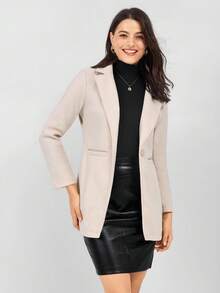 Miaspire Veste de travail décontractée minimaliste à col V à manches longues pour femmes, automne/hiver - Nude - Voir 1