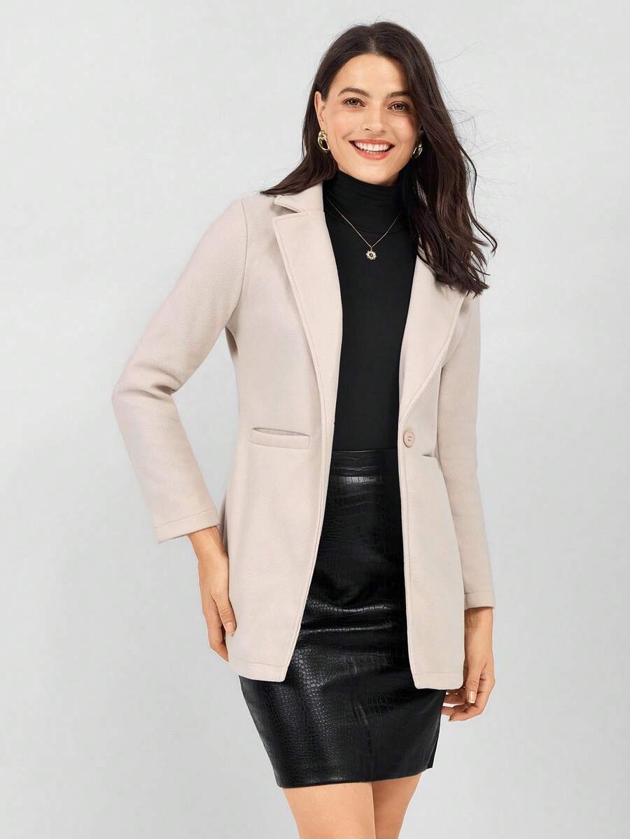 Miaspire Veste de travail décontractée minimaliste à col V à manches longues pour femmes, automne/hiver - Nude - Voir 1