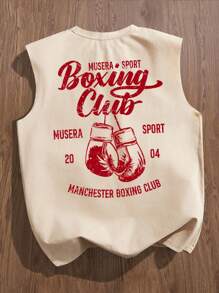 StoneGrade 时尚街头拳击标语印花宽松卡其色男士背心 - 卡其色 - 查看 2