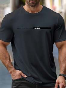 Manfinity Homme Plus Size Men's Letter Print Round Neck Casual Short Sleeve T-Shirt Men Short Sleeve T-Shirts - Multicolor - View 4